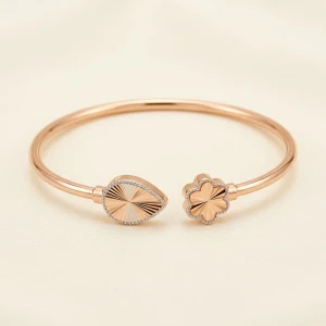 Radiant Teardrop and Floral Open Cuff Bracelet in Rose Gold Gallery View