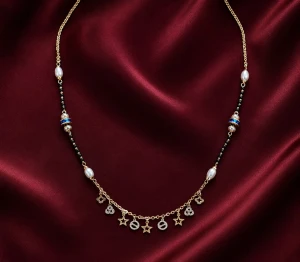 Gold Women’s Pearl & Black Bead Mangalsutra Main View