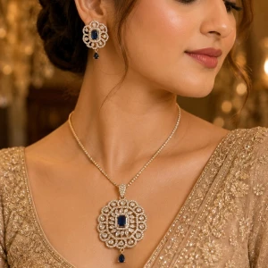 Sapphire Bloom Diamond Pendant & Earring Set Gallery View