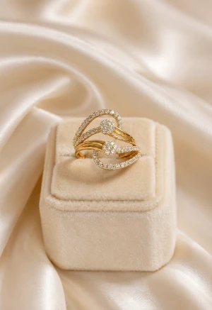 Elegance Gold Bypass Dual Wave Ring Main View