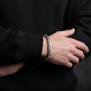 925 Sterling Silver Sculpted Men's Link Bracelet Gallery View