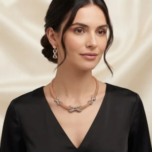 Rose Gold Infinity Sparkle Necklace Set Gallery View