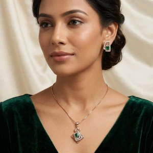 Rose Gold Geometric Lattice Pendant & Earring Set Detail View 1