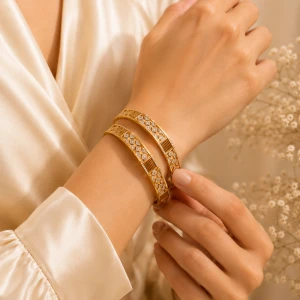 Gold-Tone Women’s Rhodium Finish Designer Bangle Gallery View