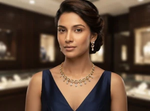 Elegant Gold Women’s Half Set – Necklace & Earrings Gallery View