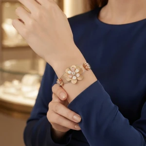 Elegant Gold Floral Designer Bracelet Gallery View