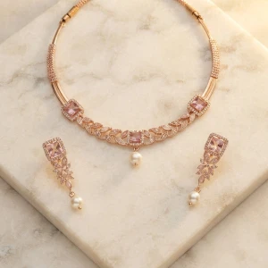 Rose Gold Morganite & Pearl Jewelry Set Gallery View