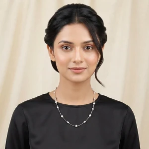 Silver Pearl and Textured Bead Chain Necklace Gallery View