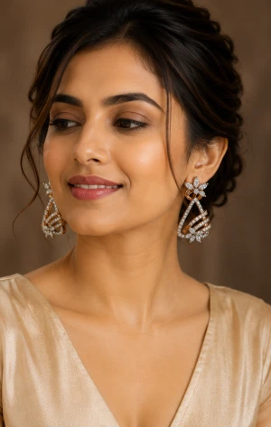 Elegant Diamond Floral Drop Earrings for Women Gallery View