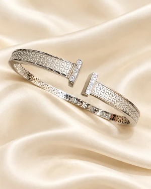 Silver Geometric Cuff Bracelet Gallery View