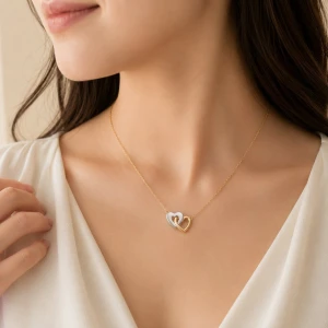 Elegant Dual Heart Gold & Silver Pendant Necklace Gallery View