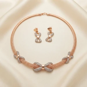 Rose Gold Infinity Sparkle Necklace Set Main View