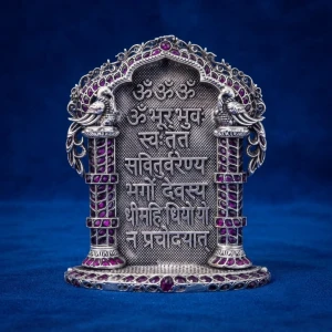 925 Silver Gayatri Mantra Arch Idol with Ruby Stones Main View
