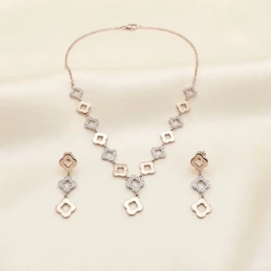 Rose Gold and Diamond Four-Leaf Clover Jewelry Set Main View