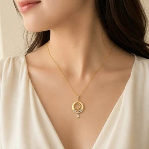 Elegant Gold Circular Pendant Necklace Gallery View