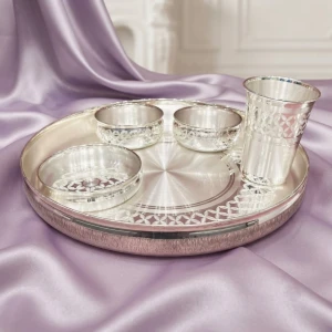 Royal Lattice Pattern 925 Silver Thali Set Main View