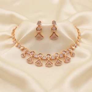 Elegant Rose Gold Women’s Half Set – Necklace & Earrings Main View