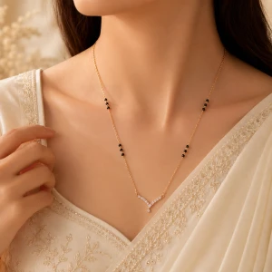 Elegant Gold Women’s Mangalsutra with V-Shaped Pendant Gallery View