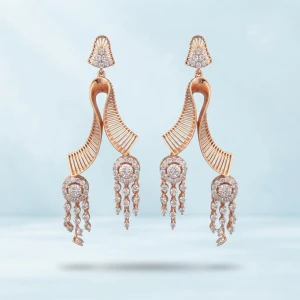 Rose Gold Ribbon Diamond Drop Earrings Main View