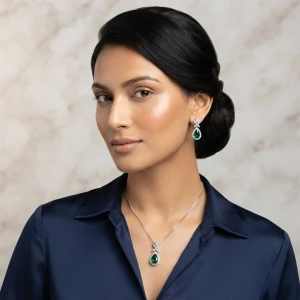 Emerald Teardrop Silver Half Set Gallery View