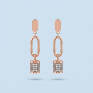 Modern Barrel Link Gold Drop Earrings Main View