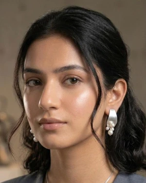 Brushed Silver Pearl Cluster Earrings Gallery View