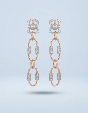 Modern Rose Gold Link Drop Earrings Main View