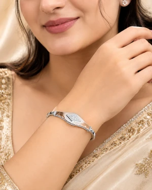 Silver 925 Geometric Diamond-Style Kada Bracelet for Women Gallery View