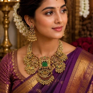 Royal Emerald & Pearl Strands Necklace Set Gallery View