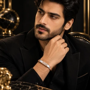 Premium Gold Finish Men’s Kada with Diamond-Style Center Detailing Gallery View