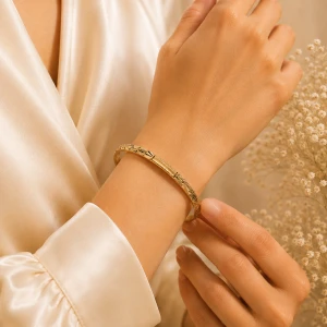 Elegant Gold Women’s Geometric Textured Bangle Gallery View
