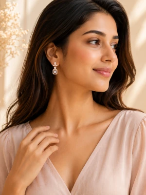 Diamond Women’s Floral Square Drop Earrings Gallery View