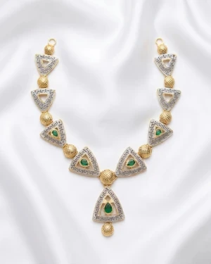 Gold Green Emerald Women’s Half Set – Necklace & Earrings Main View