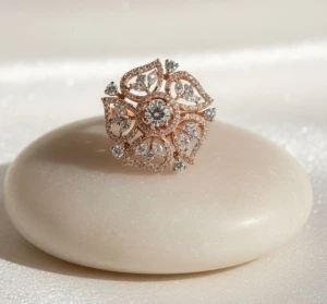 Rose Gold Diamond Floral Statement Ring Gallery View
