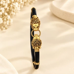 Majestic Dual Lion Head Gold-Finished Men's Bracelet Main View