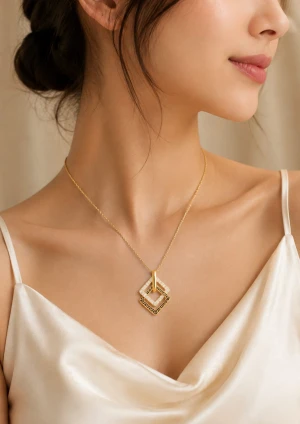 Luxe Geometric Gold Pendant Necklace for Women Gallery View
