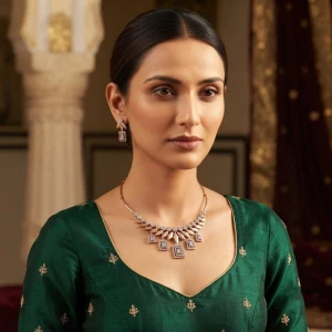 Gold Leaf and Emerald-Cut Crystal Necklace Set Gallery View