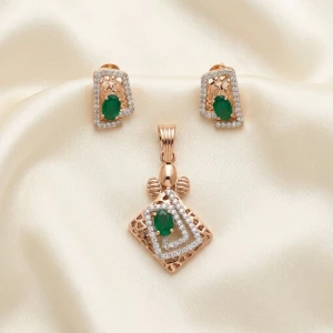 Rose Gold Geometric Lattice Pendant & Earring Set Main View