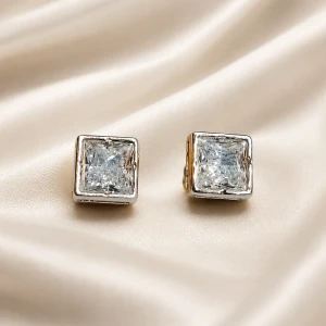 Diamond Square Stud Earrings Main View