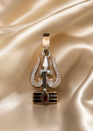 Gold Trishul Men’s Pendant with Red Stone & Black Enamel Main View