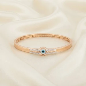 Rose Gold Evil Eye Stone Kada Bracelet Main View
