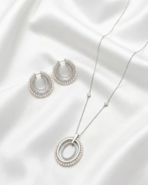 Luminous Pearl and Silver Pendant & Earring Set Main View