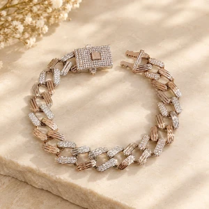 Men's Two-Tone Pave Cuban Link Bracelet Main View