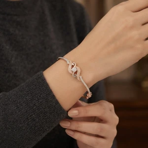 Elegant Rose Gold Pave-Accent Women's Kada Gallery View