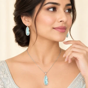 Silver Larimar Teardrop Pendant & Earrings Set Gallery View