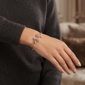 Rose Gold Floral Diamond Bangle Gallery View