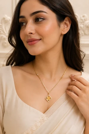 Elegant Floral Square Gold Pendant Necklace for Women Gallery View
