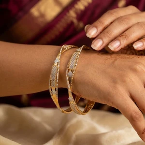 Twisted Luxe Cubic Zirconia Gold Bangles Gallery View