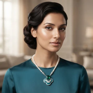 Emerald and Pearl Statement Necklace Gallery View