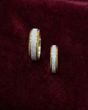 Two-Tone Diamond-Dust Gold Unisex Couple Rings Set Gallery View